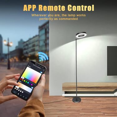 LED торшер, 42W, 16 мільйонів кольорів RGBCW, WiFi, Smart, двосторонній, для вітальні, сумісний з Alexa/Google Home, синхронізація з музикою, регульована яскравість, торшер для читання в спальню, RGB-42W