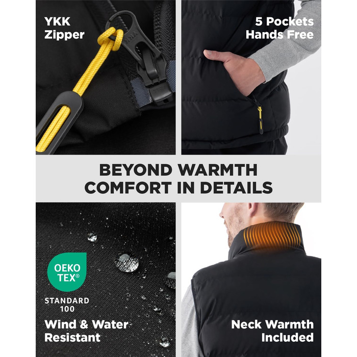 Тепла електрична жилетка InoKraft для чоловіків з підігрівом, акумулятор 8000mAh, USB-C, для зими, велоспорт, біг, хайкінг, XXL