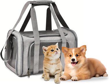 Транспортна сумка для кота, 5 кг, складана переноска для кота з плечовим ременем, переноска для котів та собак, сіра (L)