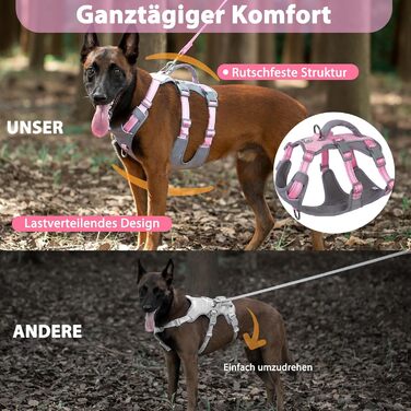 Безпечний нашийник для собак Huntboo: анти-втеча, для паніки, з ручкою, регульований (M, рожевий)