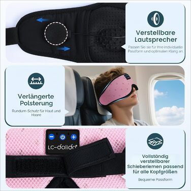 Маска для сну з навушниками Bluetooth 5.4 Dolida, 3D м'яка маска для сну з мікрофоном, рожева - для подорожей, йоги, медитації