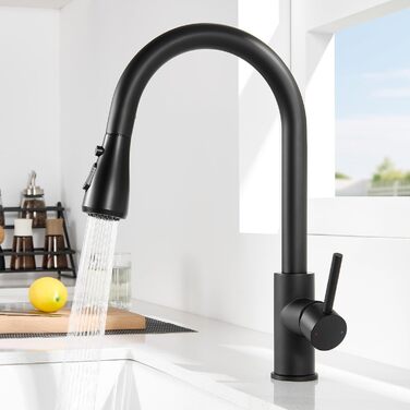 Кран кухонний CECIPA з 3 режимами, висувний, поворотний 360°, з високим виливом, з нержавіючої сталі, чорний
