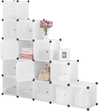 WOLTU Cube Shelf, Storage System, 15 Cubes, DIY Cube Shelf, Modular PP Panels, as Wardrobe, Shoe Shelf, Room Divider, for Living Room, Bedroom, Hallway, White