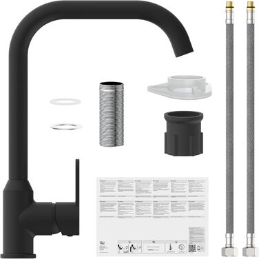 Кран кухонний гнучкий EISL Flexo з нержавіючої сталі/чорний, з високим виливом та м'яким шлангом, поворотний на 360 градусів, NI186FLNIB