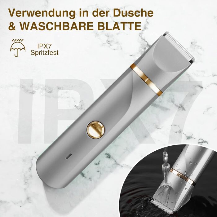 Електричний жіночий тример 2 в 1 Intimrasierer для бікіні та під пазухи, з керамічними лезами, водонепроникний (сірий, золотий)