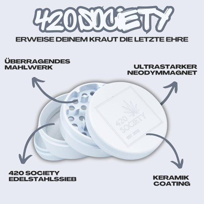 Керамічна гриндер-рушниця 420 Society Premium, 4-частинна, нанокераміка, антипригарна, біла, набір для догляду