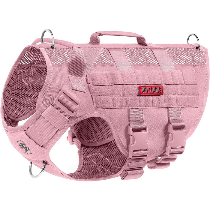 Нагрудник для собак OneTigris AIRE MESH, тактичний, великий, анти-тяга, з 2 ручками, регульований, дихаючий, зелений (рожевий, M)