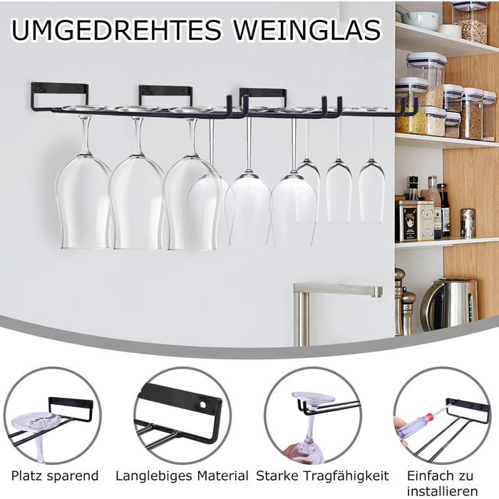 Підставка для келихів вина Jiplomn (4 шт.) - органайзер для підвішування під шафу, металева, для кухні, бару та декору