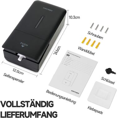 Anydry Ручний Дозатор для Мила настінний, 800 мл, з вікном, чорний 1006