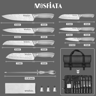 MOSFiATA 17-Piece Kitchen Knife Set with Titanium Coating - Professional Chef Knife Set with Scissors, Finger Guards, and Gift Box (Includes 12 Outdoor Knives)