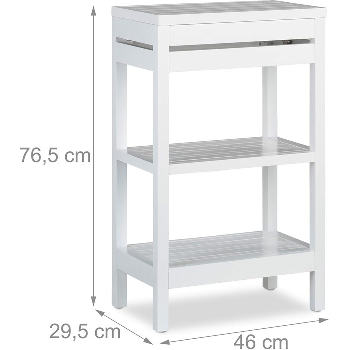 Relaxdays Bamboo Shelf, Standing Shelf with 3 Shelves, HxWxD: 76.5 x 46 x 29.5 cm, Compartment with Flap, Open, Kitchen & Bathroom, (White)