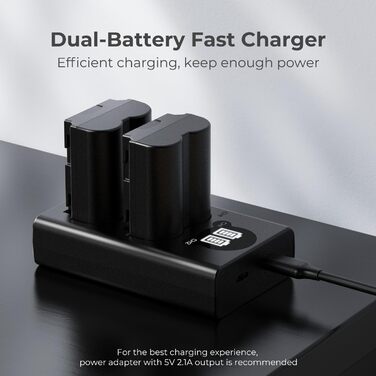 Зарядний пристрій K&F CONCEPT NP-W235 з LED-дисплеєм, Dual Slot, Micro USB та Type-C, сумісний з Fujifilm X-T5, X-T4, GFX 100S, X-H2S, GFX 50S II, VG-XT4. Підтримка передачі даних.