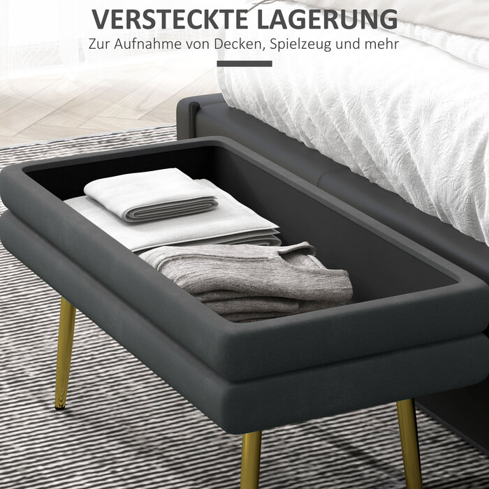 HOMCOM Bench with Cushion and Storage in Grey, Velvet-Look, Bed Bench with Steel Legs, Shoe Bench for Living Room & Bedroom 79.5x37.5x43cm