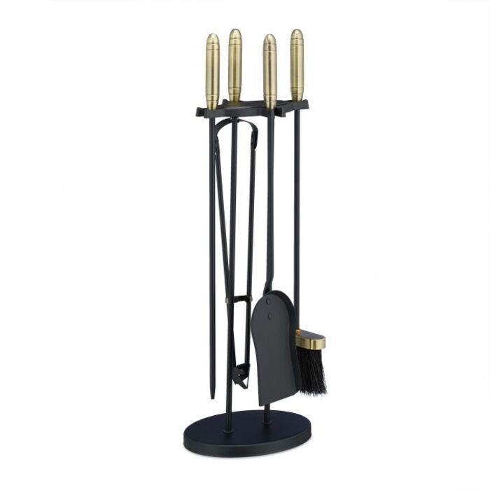 Relaxdays 5-Piece Fireplace Set black/gold