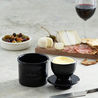 Butter Bell BB-CCBLK The Original Crock by L. Tremain, Cafe Retro Collection - Glossy, Bone China, Midnight Black