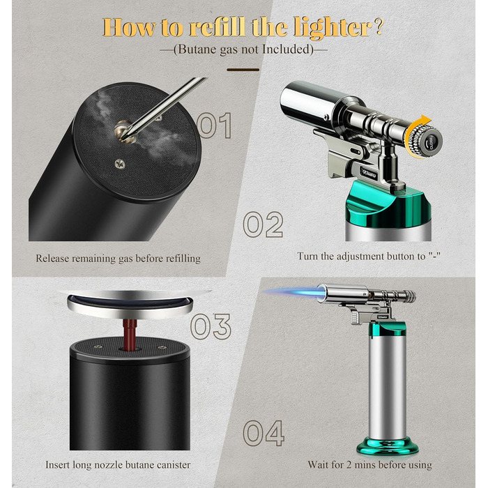 Газовий пальник Küchenbrenner для кухні, крем-брюле, паяння, заправний бутан, Jetflamme (Wb009-silver)