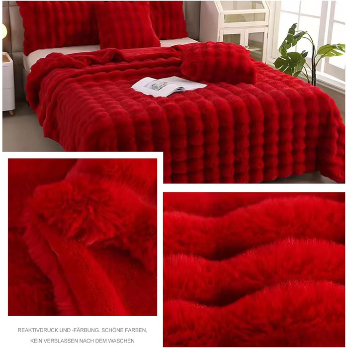 Плед Ergocar з штучного хутра кролика, м'який та пухнастий, 160x200 см, червоний