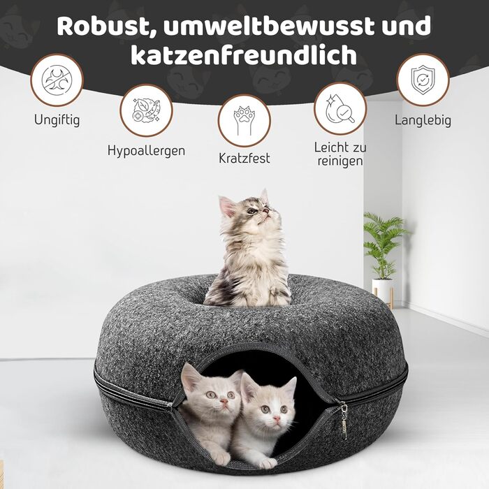 PAWSAGE® Бункер для котів з фетру, XL, 60*60*28 см, лежанка для котів, міцний фетр