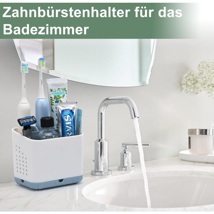 Тримач для зубних щіток електричних, органайзер для ванної кімнати, великий, антиковзний, з регульованими перегородками (синій, білий)