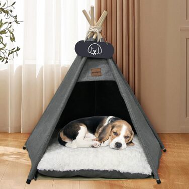 Намет для тварин Tipi з двостороннім подушкою. Будиночок для собак/кішок, кроликів, хом'яків. Знімний та миючий. 50x50x60 см, сірий.