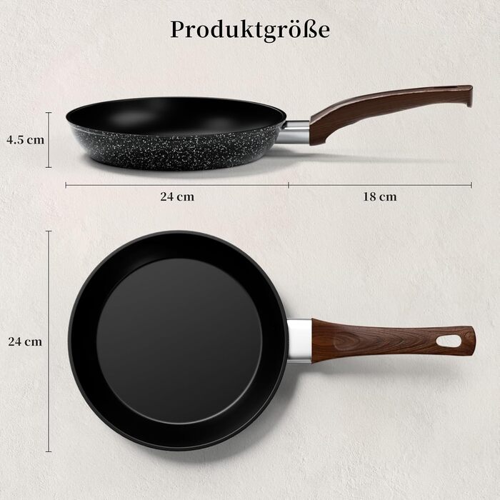 Сковорода Innerwell з антипригарним покриттям 24 см, для індукційних плит, керамічне покриття, професійна якість, для омлетів, гранітна сковорода, можна використовувати в духовці, без PFOA, придатна для миття в посудомийній машині, чорного кольору