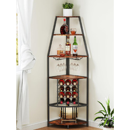 Стеллаж для вина Nisorpa на 12 пляшок, 5-ярусний кутовий, з тримачем для келихів, вінтажний коричнево-чорний