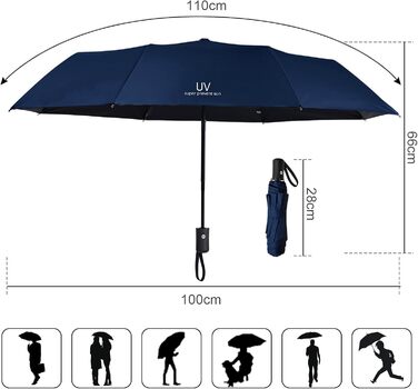 Віклюон Парасолька чоловіча/жіноча, автоматична, стійка до вітру, тефлонове покриття, легка, міцна, Marineblau