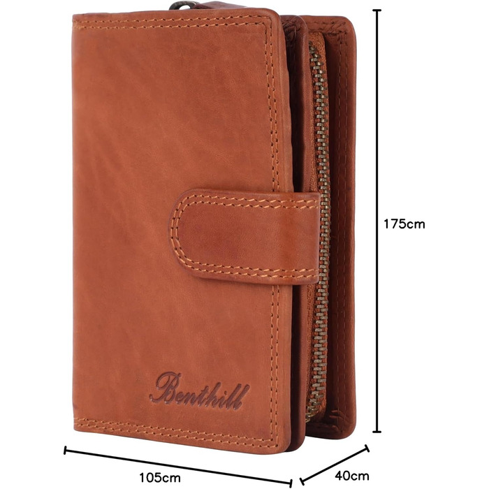 Benthill Wallet Women's Genuine Leather | Small Cardholder with RFID Protection | Wallet with 8 Card Slots & Coin Pocket | Genuine Leather Vintage Women's Wallet incl. Gift Box, Color: Brown