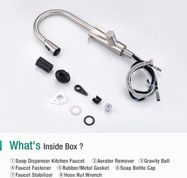 Кран кухонний CREA Wasserfall висувний з дозатором мила, нержавіюча сталь, 360° обертання, 4 режими, з душем