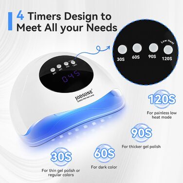 JODSONE 320W UV LED лампа для нігтів з авто-сенсором, 72 світлодіодів (червоне світло) та 4 таймерами (10/30/60/99с) – професійний нігтьовий сушар для пальців/ступнів, сумісний з гелями, гель-лаком, шелаком.