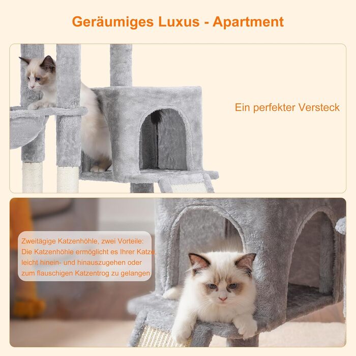 Котячий будиночок Heybly з котячою щіткою, котячий будиночок для домашніх котів з м'якою подушкою, котячий когтетоп з корзиною, когтеточкою та стовпчиком, HCT005SG (світло-сірий)