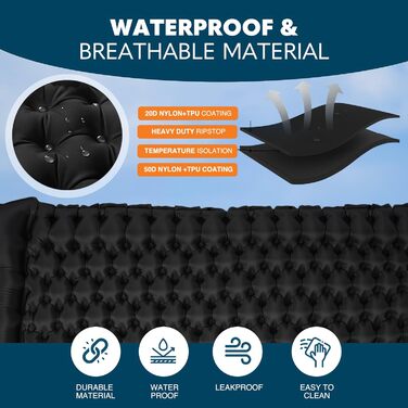 Килимок для кемпінгу Voyager Single Ultraleicht: самонадувний, легкий, для одного, з сумкою (чорний)