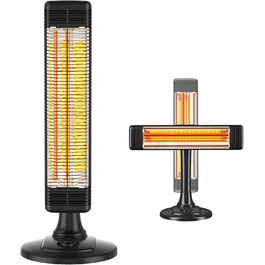 Інфрачервовий обігрівач Climative 2500W з 9 рівнями, IP65, для тераси та приміщення, з пусковим пристроєм та таймером, чорний (фіксований)