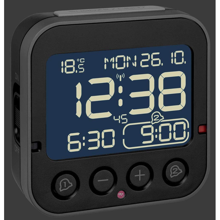TFA Dostmann 60.2552.01 Bingo 2.0 Digital Radio Alarm Clock with Temperature Display and Negative Display (Black Negative Display with Batteries)