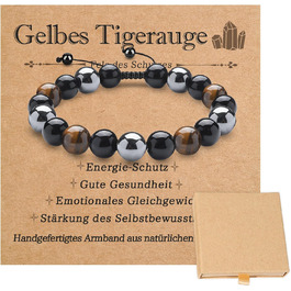 Браслет з тигровим оком та чорним турмаліном, браслет з обсидіану та гематиту, захисний браслет, подарунок для друзів, чоловіка, батька (Braid-A01)