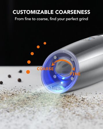 Електричний набір млинків для солі та перцю FORLIM, USB-зарядка, 6 oz, з LED-підсвічуванням, регулюванням помолу, для кухні, ресторану, вулиці, сріблястий
