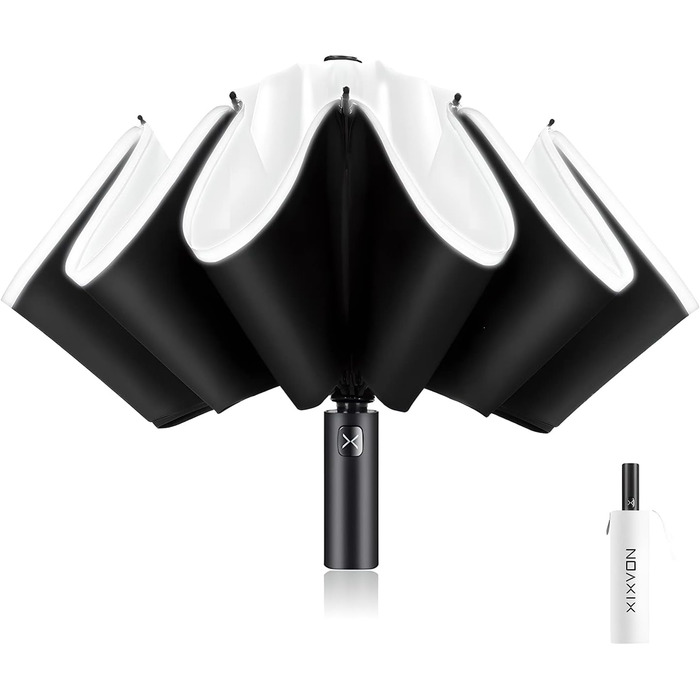 XIXVON Umbrella Pro | LSF 50+ 99% UV Protection, Reflective Safety Stripe, Stable, Windproof, Portable for Travel, Automatic | Inverted Umbrella One Size X2 Pro (White)