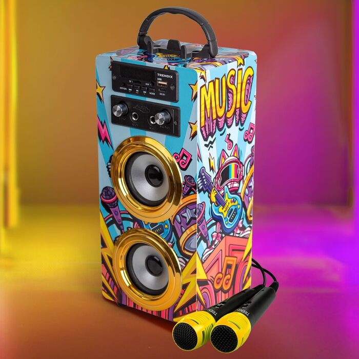 Дитячий караоке-апарат Trendix рожевого кольору з 2 мікрофонами, FM-радіо, USB, Bluetooth, SD-картою. Музична скринька з мікрофоном - ідеальний подарунок!