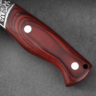 Японський ніж Doklasu для обробки м'яса, ручної роботи, Full Tang, сталь 5Cr15MoV, з червоним дерев'яним руків'ям та піхвою (10 см, стиль Ulu)