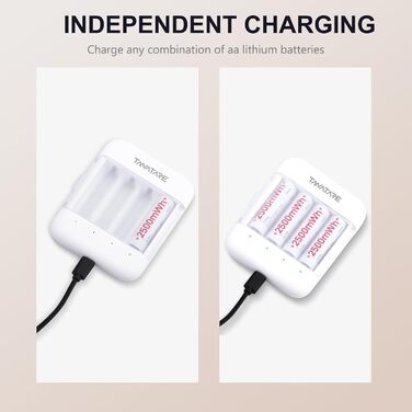 8 x Акумулятори Li-Ion AA з зарядним пристроєм, 1.5V, 2500 mAh, білі