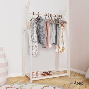 MAMOI® Clothes Rack Baby Nursery | Children's Clothes Rack 106x95x32cm / 53x95x32cm | Children's Clothes Stand Baby | Coat Rack | Baby Wardrobe | Children's Wardrobe | 100% ECO | Made in EU (1 Module - 1 Shelf, White - Beige)