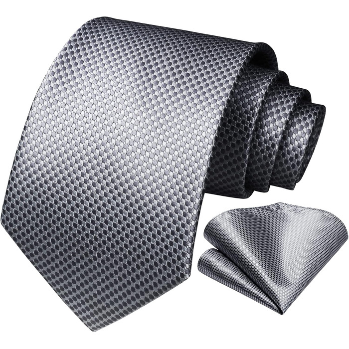 Краватка та нагрудний хустинка HISDERN: комплект для весілля, ділових зустрічей та свят (срібно-сірий)