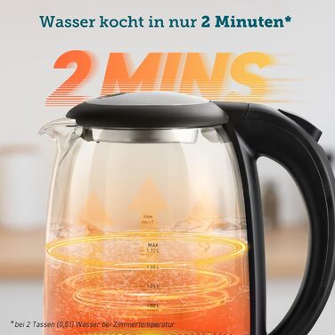 COSORI Glass Kettle, 1.7 Liter, Blue LED, BPA-Free, 2200 Watt, 5-Minute Boil Time, Overheat Protection, 360° Swivel, Kettle made of Borosilicate Glass with Stainless Steel Bottom and Filter