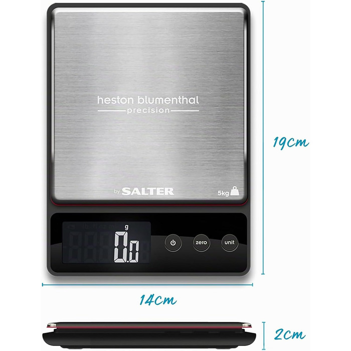 Цифрові кухонні ваги Heston Blumenthal by Salter 1140A HBBKDR, stainless steel, до 5 кг, точність 0.5 г, функція тари та вимірювання рідин