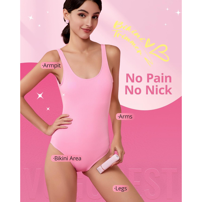 Електричний триммер для бікіні VG VOGCREST: безболісний жіночий депілятор для тіла, для рук, ніг, пахв та інтимної зони (рожевий, рожеве золото)