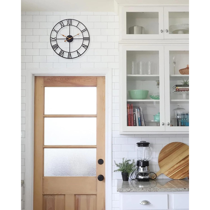 Large Wall Clock, European Industrial Vintage Wall Clock with Roman Numerals, Silent No Ticking Sounds Metal Wall Clock, Decorative Wall Clock for Living Room, Kitchen, Bedroom - 35cm, Black