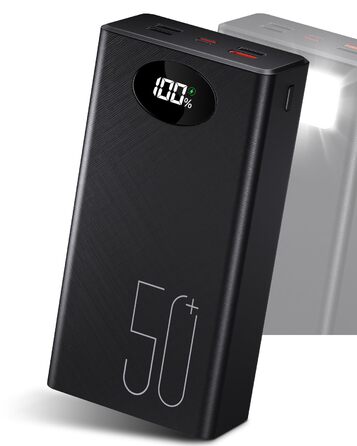 Power Bank 50000mAh 22.5W Чорний: Швидка зарядка, 5 USB виходів, 2 входи, Ліхтарик