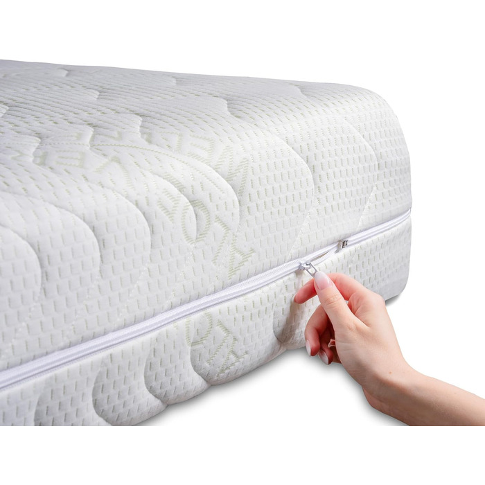BONEX Komfort Mattress Cover for mattresses with overall dimensions of 90x200cm - 16 - 18 cm high - Double-weave fabric with ALOE VERA - Suitable for allergy sufferers - Washable at 60 degrees - 4-sided zipper, White and Green