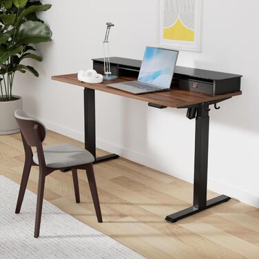 FEZIBO Electric Standing Desk with 2 Drawers - 140x60cm Adjustable Height Desk with Memory Control, Anti-Collision System, Light Brown Home Office Desk