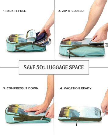 Набір кубиків для пакування TRIPPED Travel Gear: 6 шт., білий/зелений, для подорожей, з подвійним замком-блискавкою